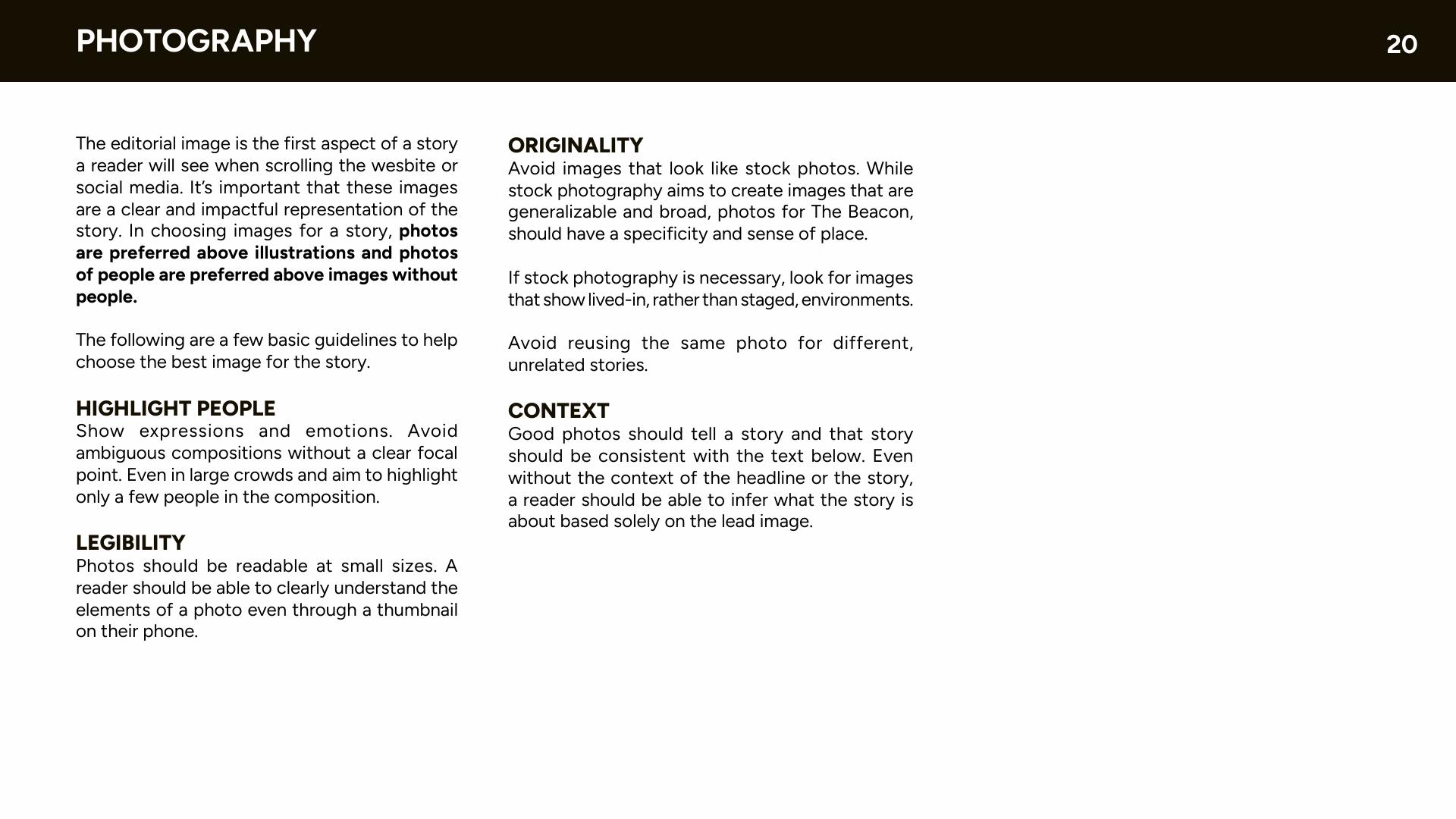 Photography guidelines page