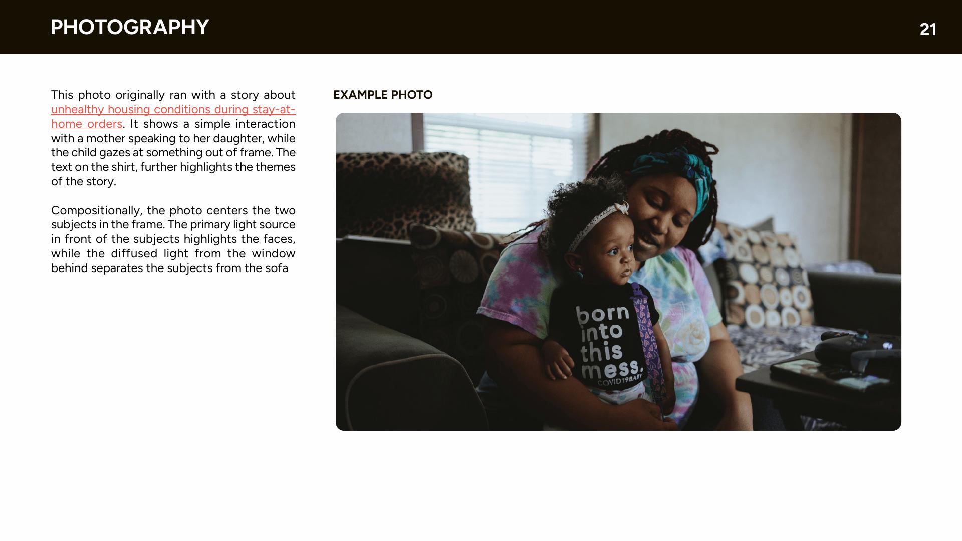 Annotated example photo demonstrating the photography guidelines