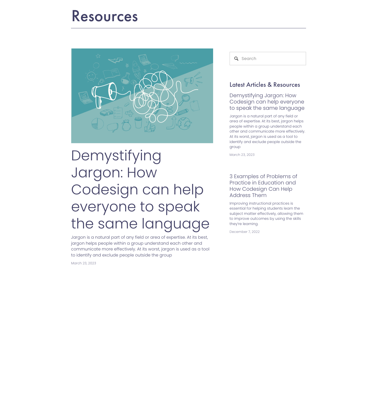 The resources page with articles and toolkits