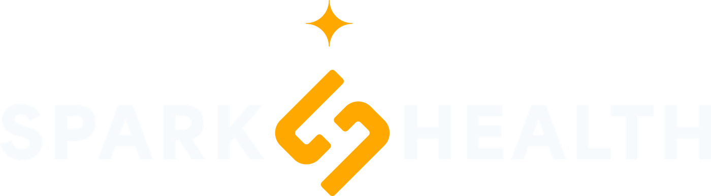 Spark Health horizontal logo — yellow spark with white wordmark on brand blue